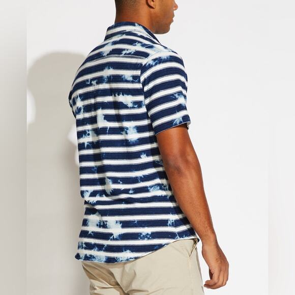 Naxos by Civil Society Mens Indigo Marbled Button Up Knit Shirt Sz XL - Picture 3 of 11